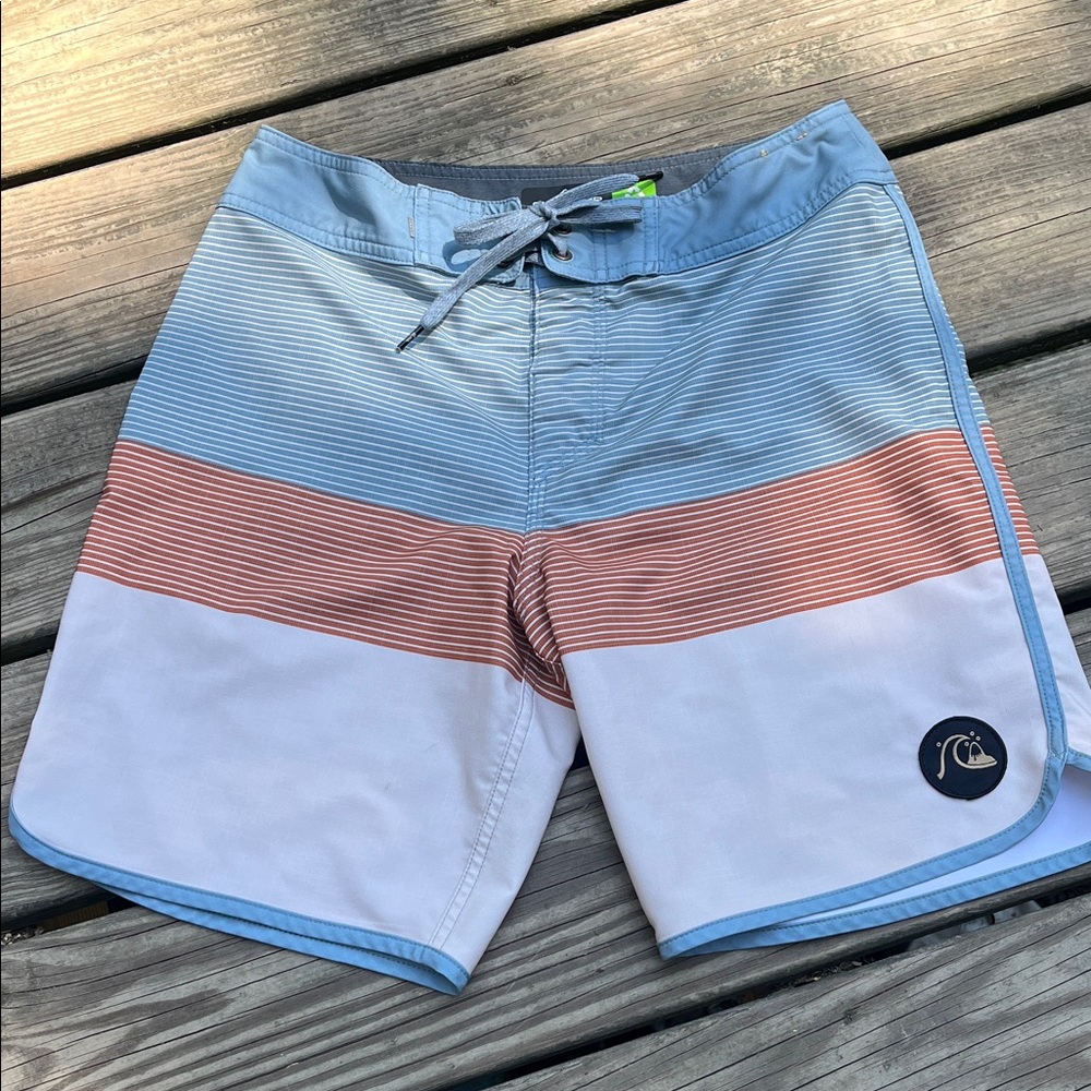 Quiksilver Men's Swim Shorts - Blue, Orange, and White